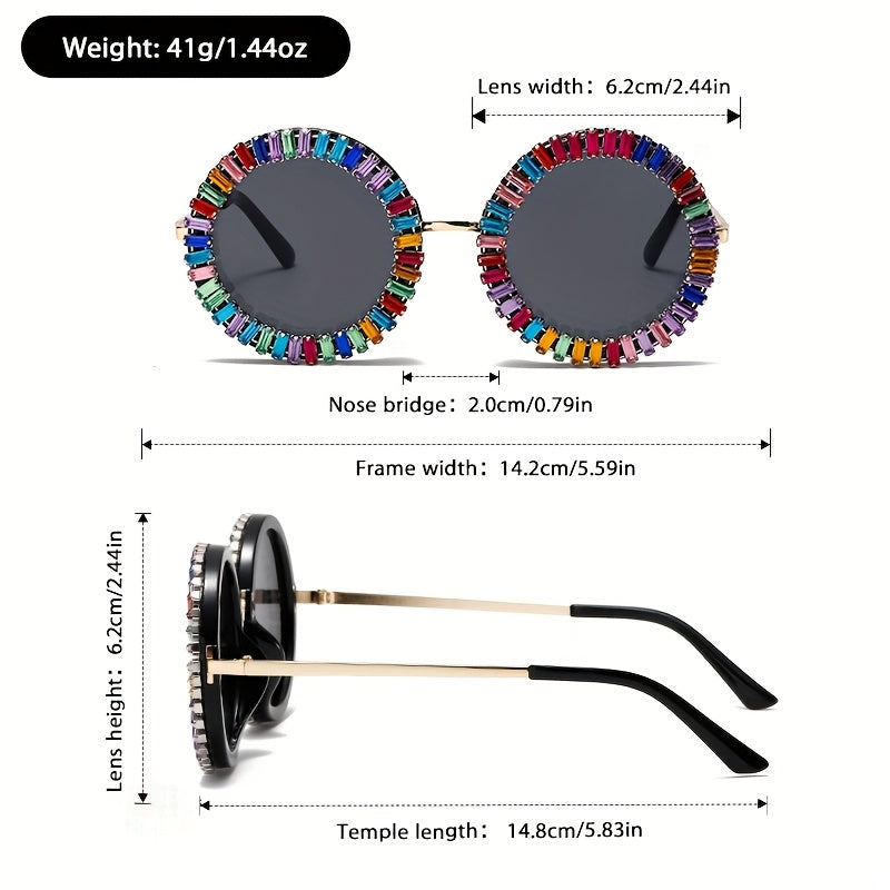 1pc of Vintage Round Frame Metal Glasses for Men And Women, Adorned with Colorful Rhinestones, Perfect for Dressing Up, a Great Birthday Gift