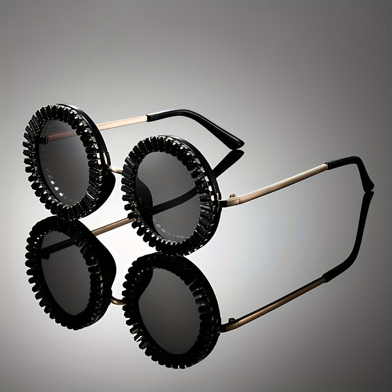 1pc of Vintage Round Frame Metal Glasses for Men And Women, Adorned with Colorful Rhinestones, Perfect for Dressing Up, a Great Birthday Gift