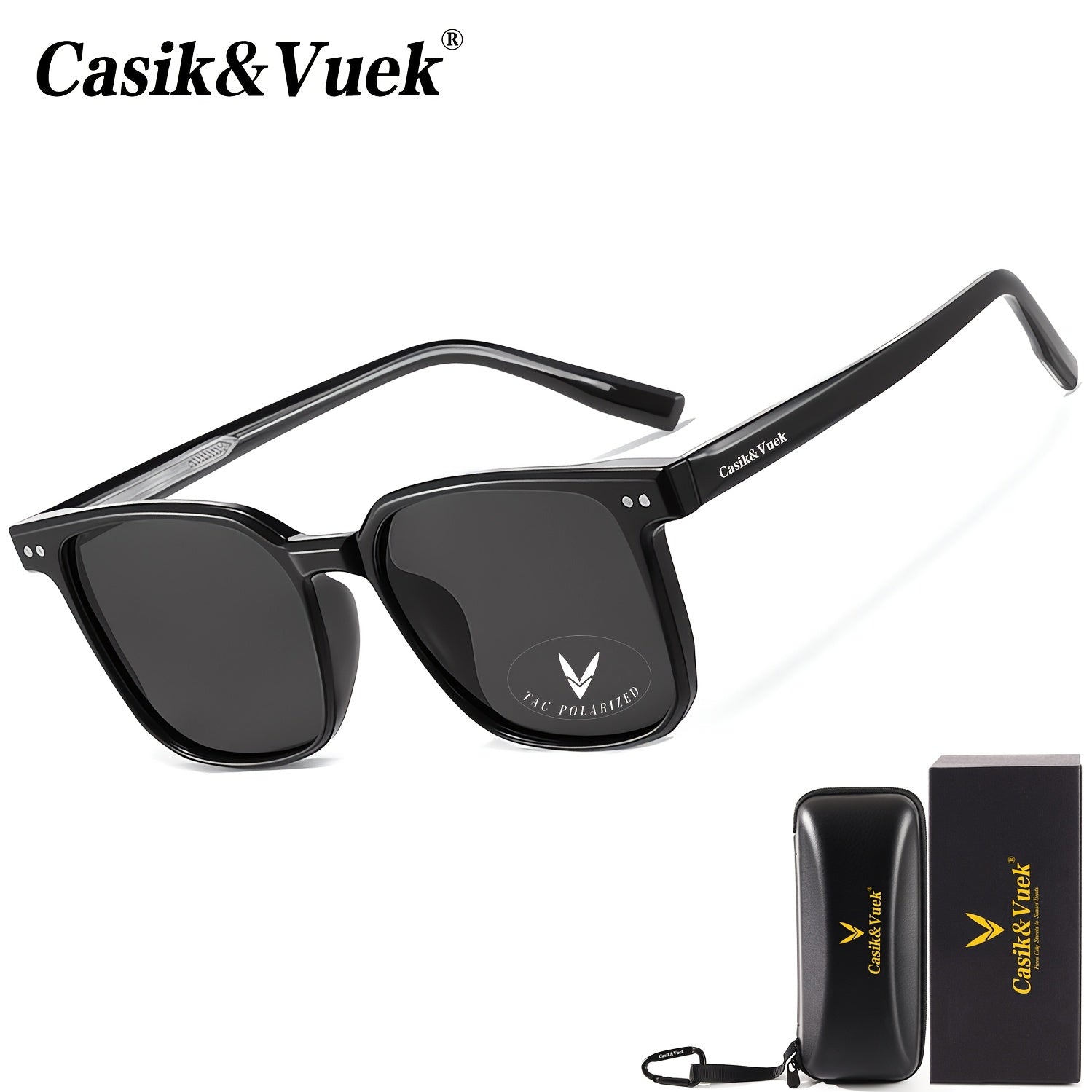 Casik&Vuek Full Frame Square Unisex Sunglasses TR90 Pin VU400 Polarized Outdoor Mountaineering Travel Driving Sunglasses