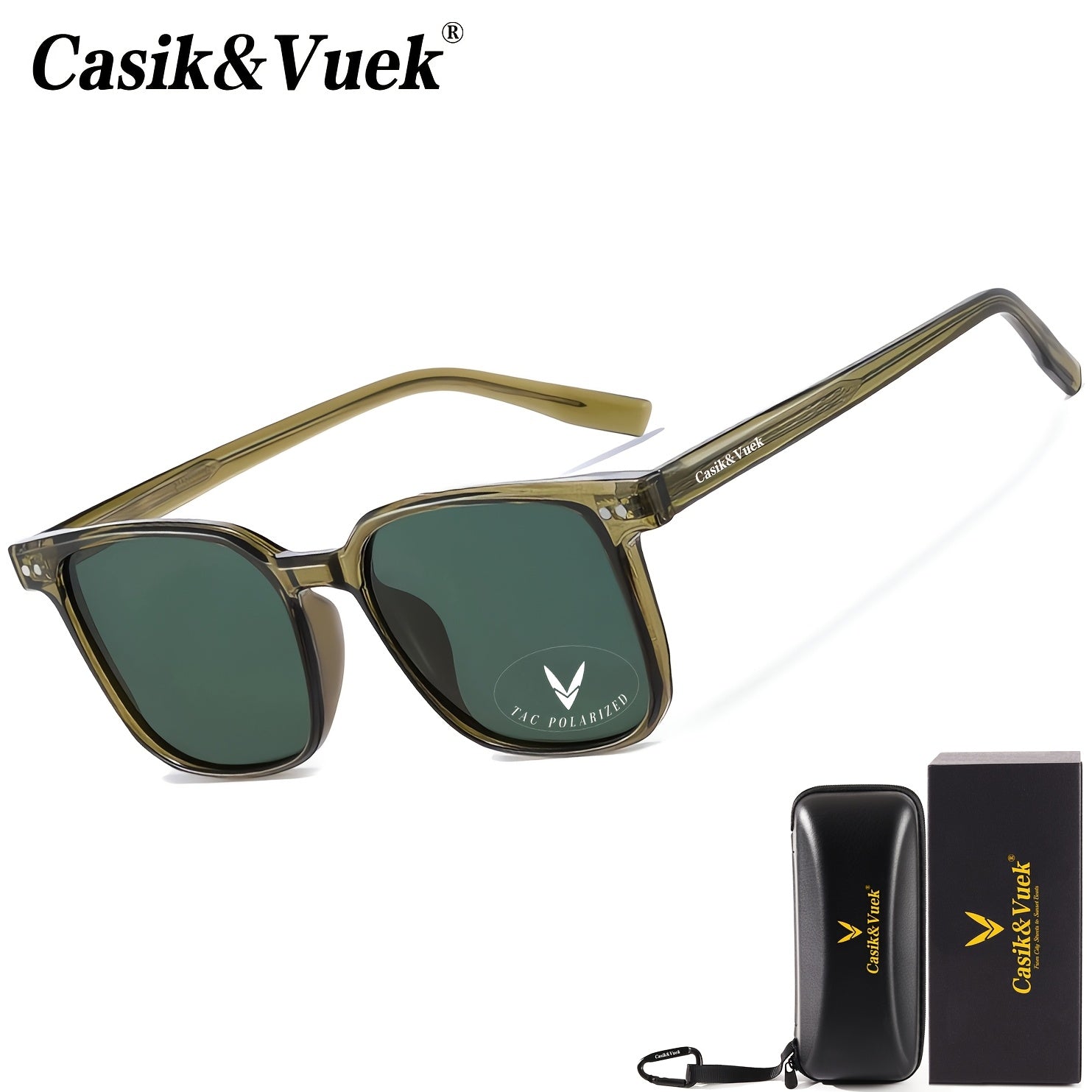 Casik&Vuek Full Frame Square Unisex Sunglasses TR90 Pin VU400 Polarized Outdoor Mountaineering Travel Driving Sunglasses