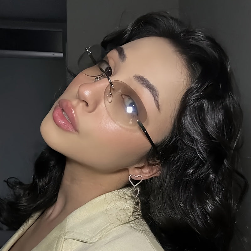 1 Pair Retro Y2K Frameless Oval Glasses - Oversized Eyewear with Metal Hinges, Comfortable & Lightweight Neutral Style for &, Summer Accessories, Casual or Dressy Outfits