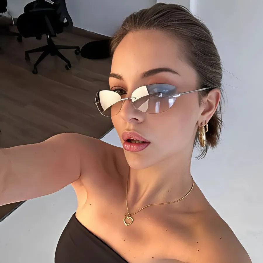1 Pair Retro Y2K Frameless Oval Glasses - Oversized Eyewear with Metal Hinges, Comfortable & Lightweight Neutral Style for &, Summer Accessories, Casual or Dressy Outfits