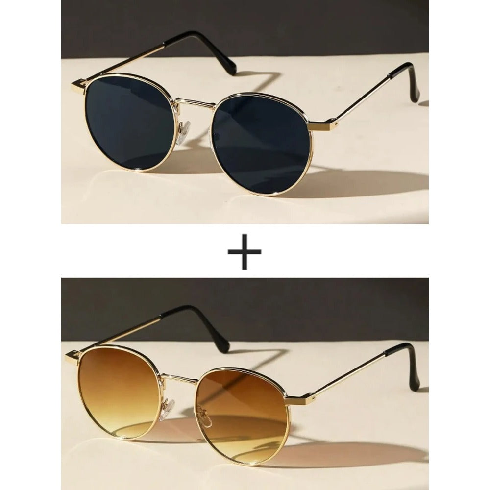 2pcs Unisex Metal Round Frame Vintage Y2K Casual Fashion Glasses for Outdoor Daily Vacation Driving Clothing Accessories, Casual Wear, Driving Sunglasses, Trendy Eyewear, Retro Sunglasses, Stylish Design, Lightweight Glasses, Unisex Sunglasses, Round