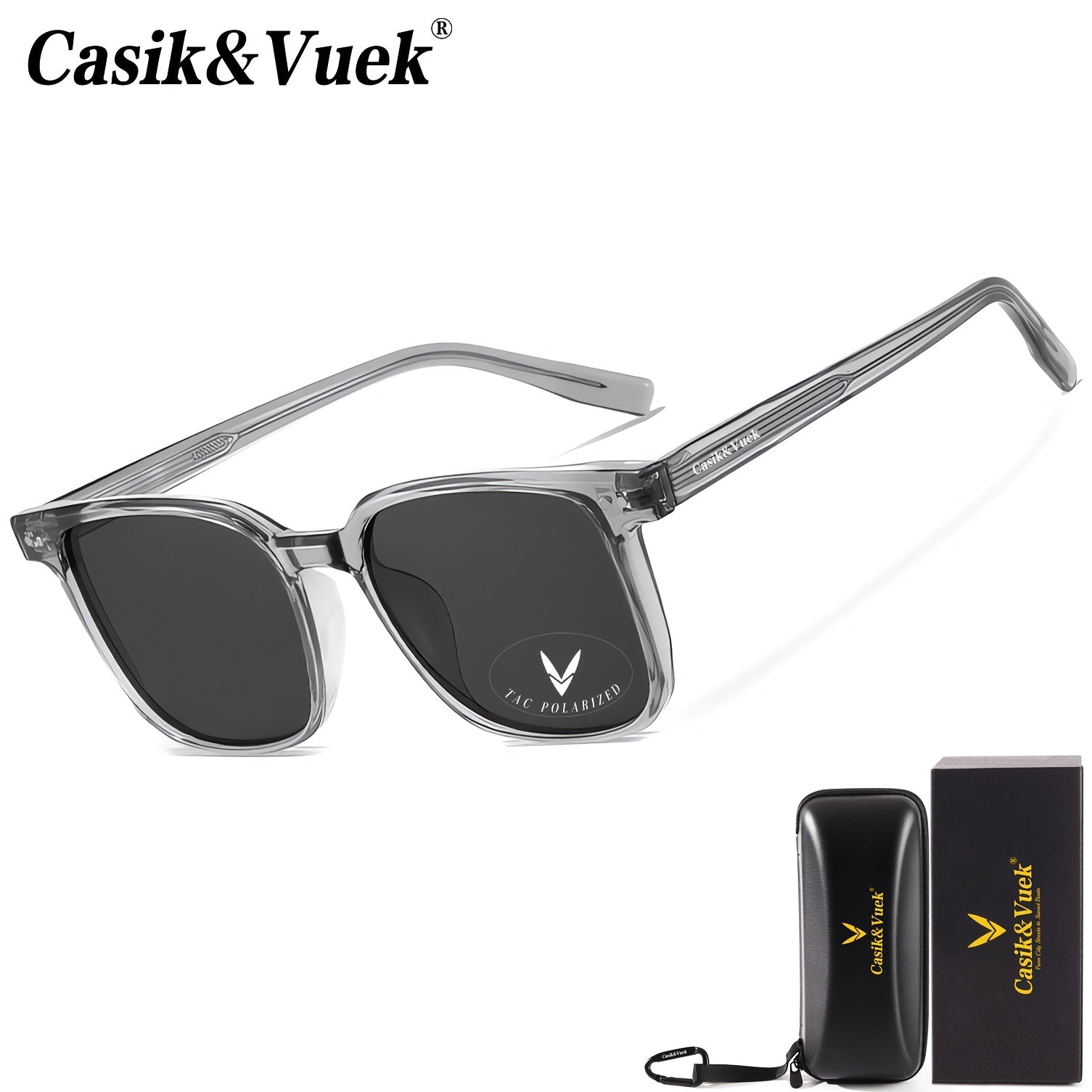Casik&Vuek Full Frame Square Unisex Sunglasses TR90 Pin VU400 Polarized Outdoor Mountaineering Travel Driving Sunglasses