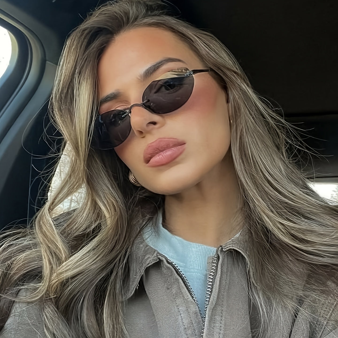 1 Pair Retro Y2K Frameless Oval Glasses - Oversized Eyewear with Metal Hinges, Comfortable & Lightweight Neutral Style for &, Summer Accessories, Casual or Dressy Outfits