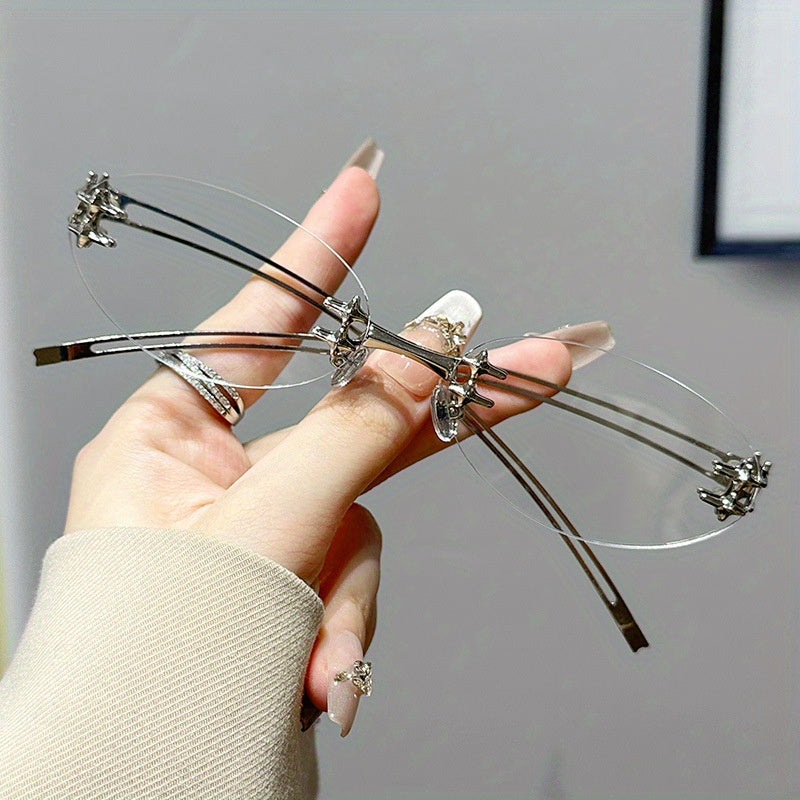 Vintage Frameless Oval Metal Premium Mesh Water Silvery Y2K Asian European and American Spice Wind