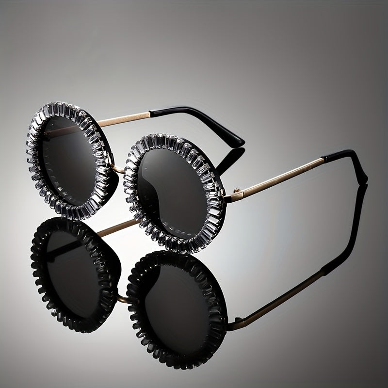 1pc of Vintage Round Frame Metal Glasses for Men And Women, Adorned with Colorful Rhinestones, Perfect for Dressing Up, a Great Birthday Gift