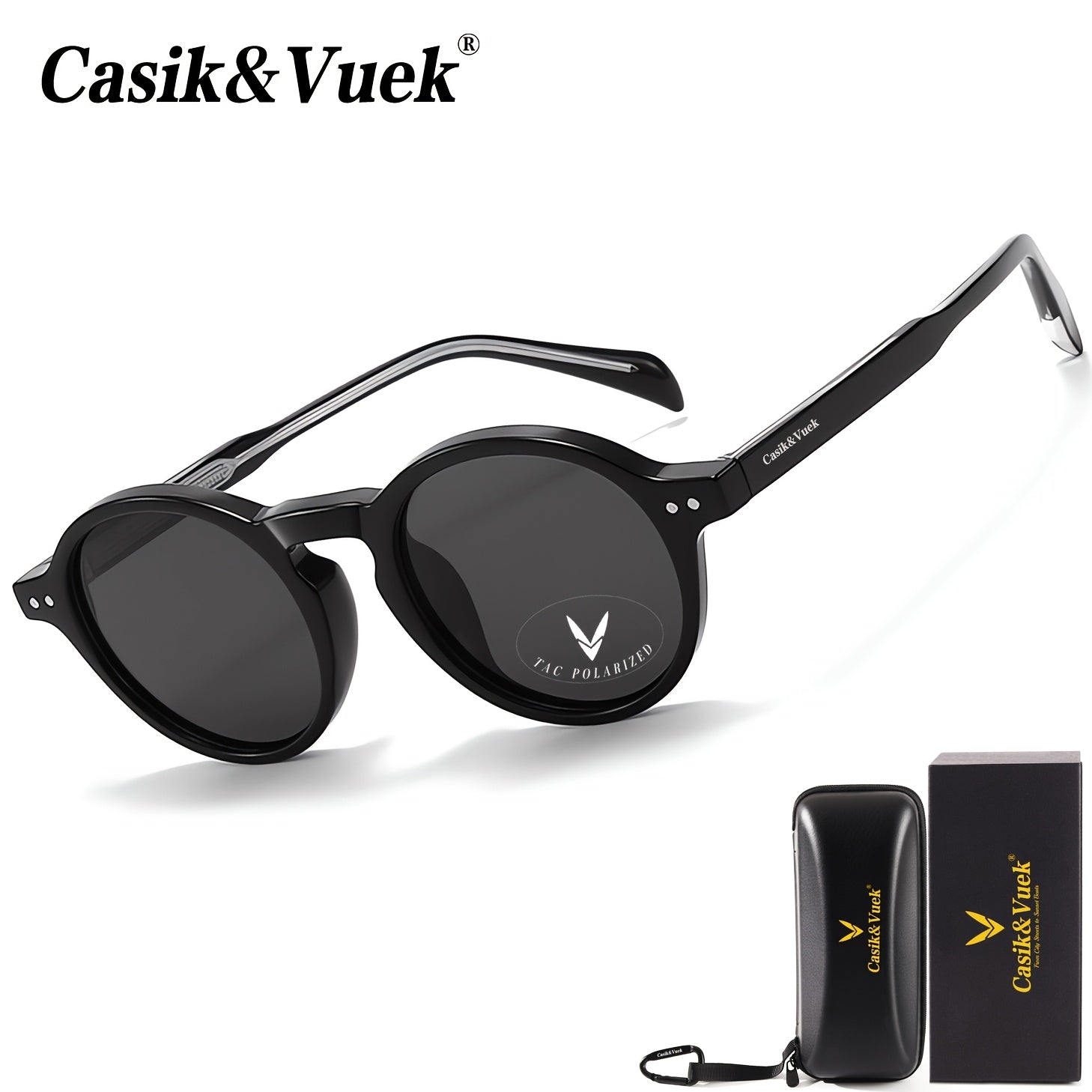 Casik&Vuek Round Retro Punk Full Frame Unisex Sunglasses | Tr90 Pin, Vu400 Polarized, Outdoor Mountaineering Travel Driving Sunglasses With Eyeglass Cloth And Case, Without Battery