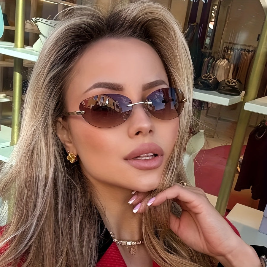 1 Pair Retro Y2K Frameless Oval Glasses - Oversized Eyewear with Metal Hinges, Comfortable & Lightweight Neutral Style for &, Summer Accessories, Casual or Dressy Outfits