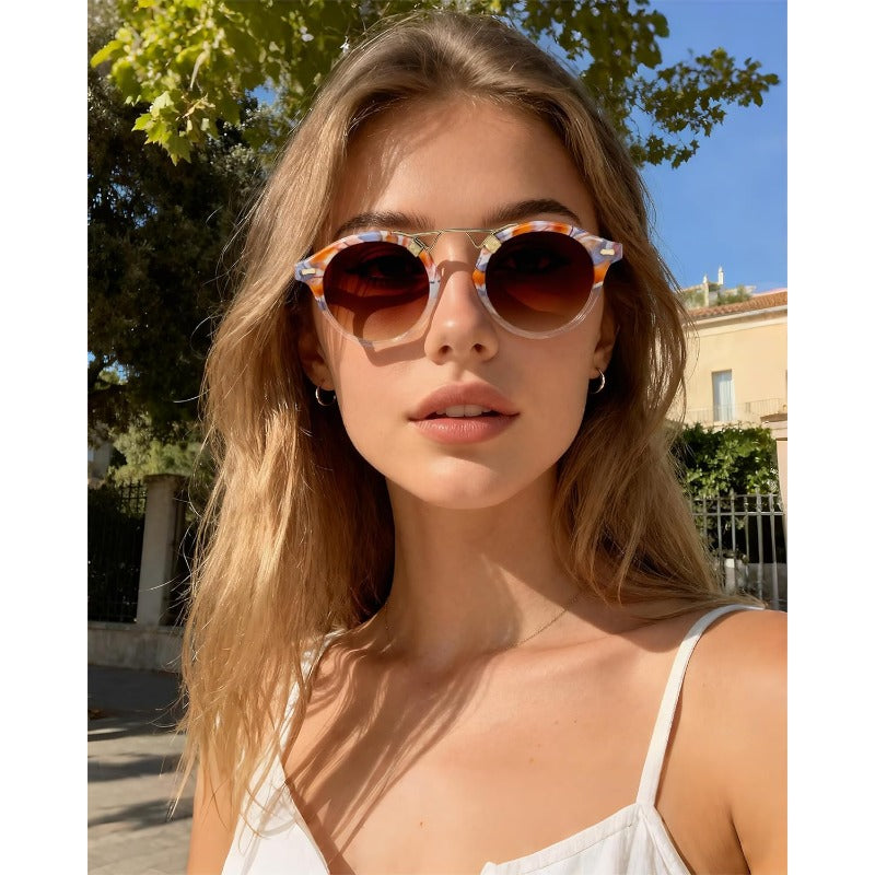 Stylish Round Glasses with a Metal Eyebrow Frame