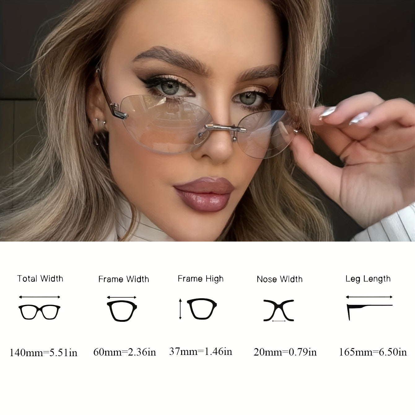 1 Pair Retro Y2K Frameless Oval Glasses - Oversized Eyewear with Metal Hinges, Comfortable & Lightweight Neutral Style for &, Summer Accessories, Casual or Dressy Outfits