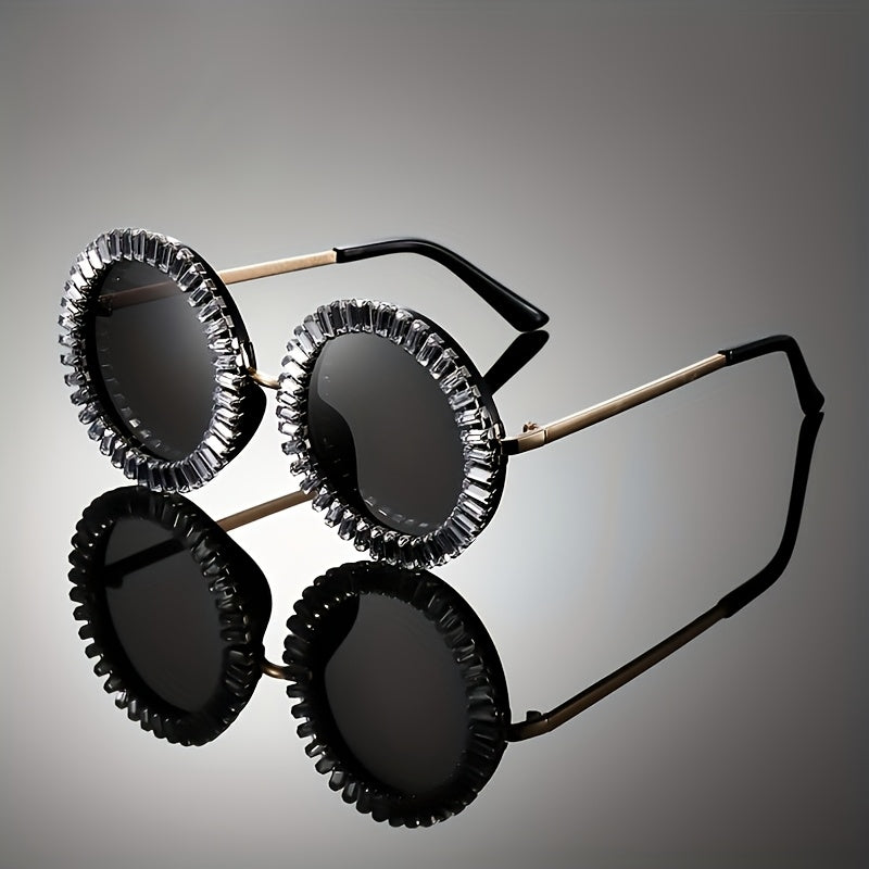 1pc of Vintage Round Frame Metal Glasses for Men And Women, Adorned with Colorful Rhinestones, Perfect for Dressing Up, a Great Birthday Gift