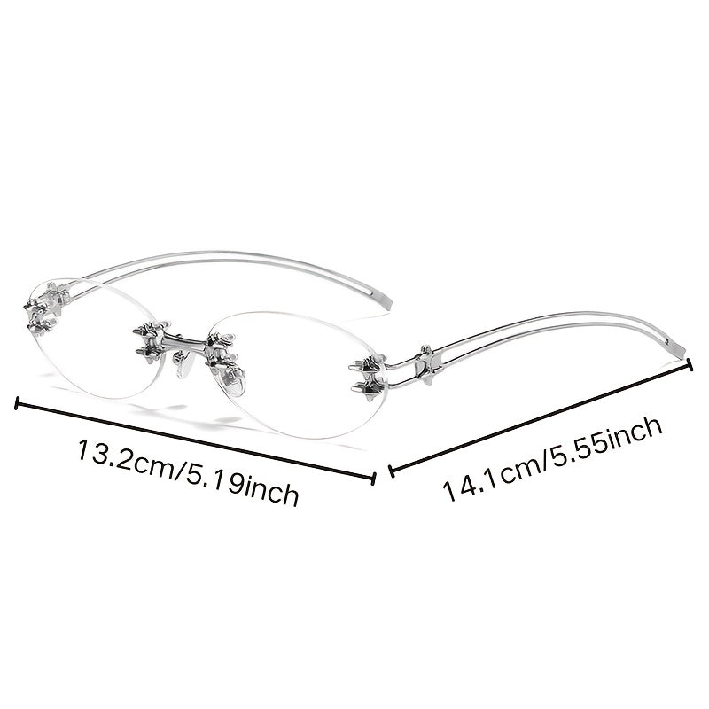 Vintage Frameless Oval Metal Premium Mesh Water Silvery Y2K Asian European and American Spice Wind