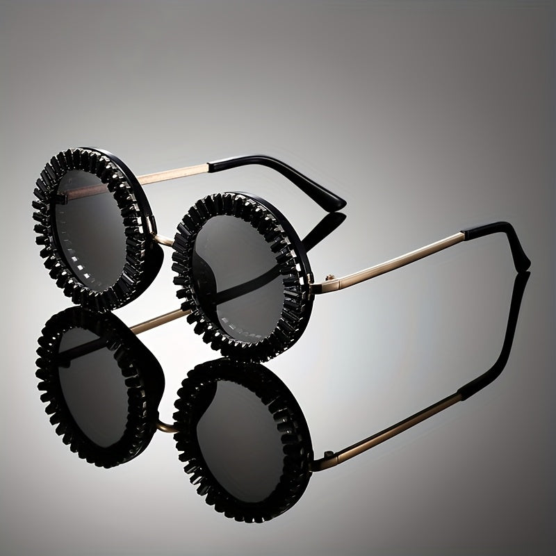 1pc of Vintage Round Frame Metal Glasses for Men And Women, Adorned with Colorful Rhinestones, Perfect for Dressing Up, a Great Birthday Gift