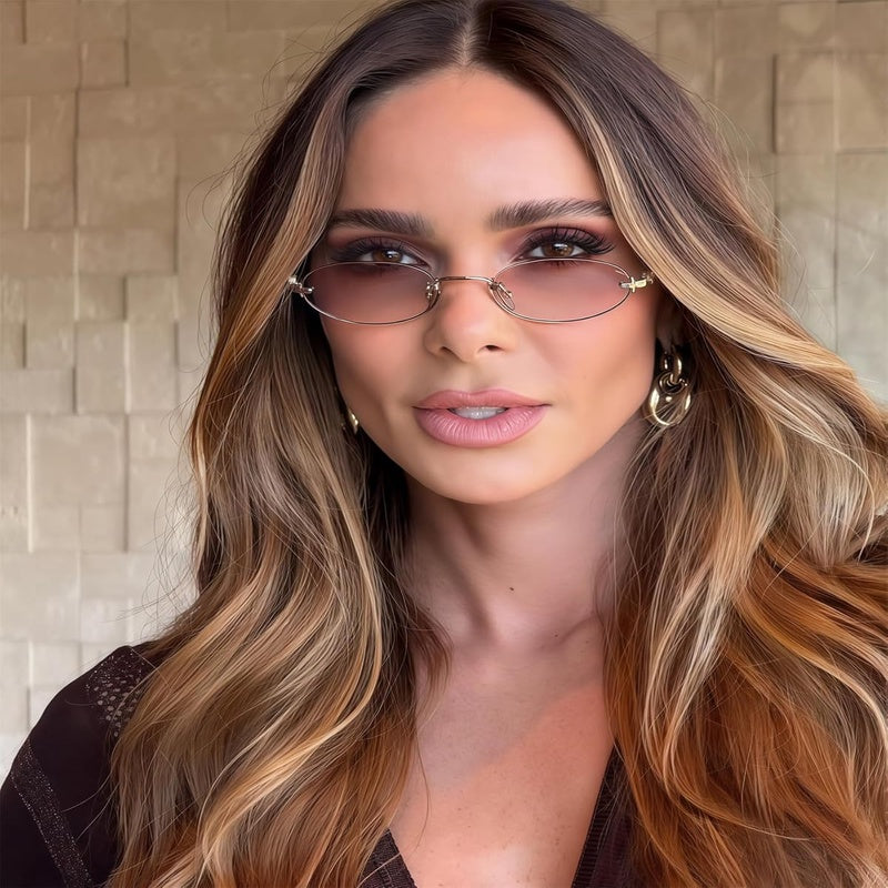 Retro Small Oval Sunglasses for Women Men, 2025 Trendy Rimless Sun Glasses Fashion Narrow Shades Y2K Designer Sunnies