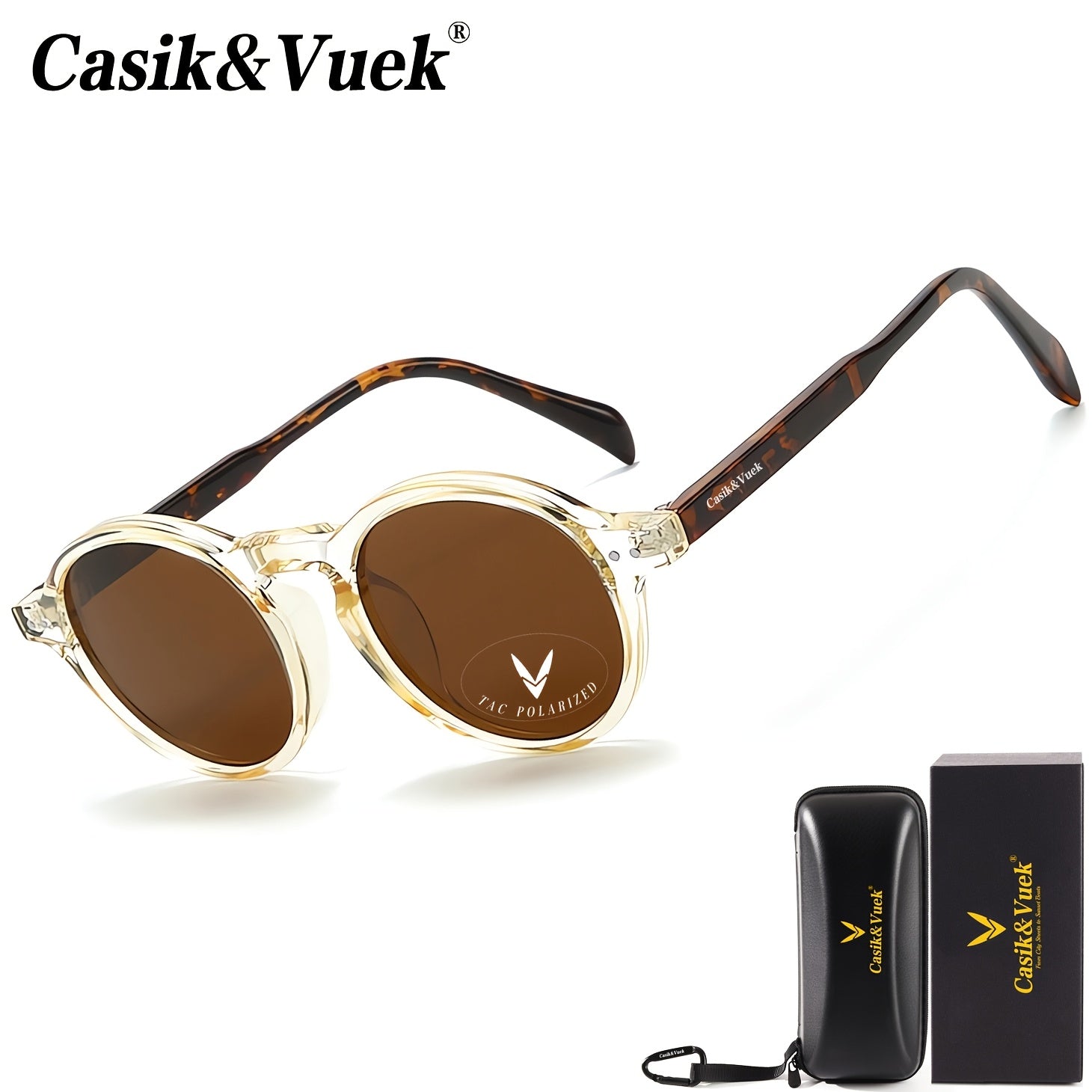 Casik&Vuek Round Retro Punk Full Frame Unisex Sunglasses | Tr90 Pin, Vu400 Polarized, Outdoor Mountaineering Travel Driving Sunglasses With Eyeglass Cloth And Case, Without Battery