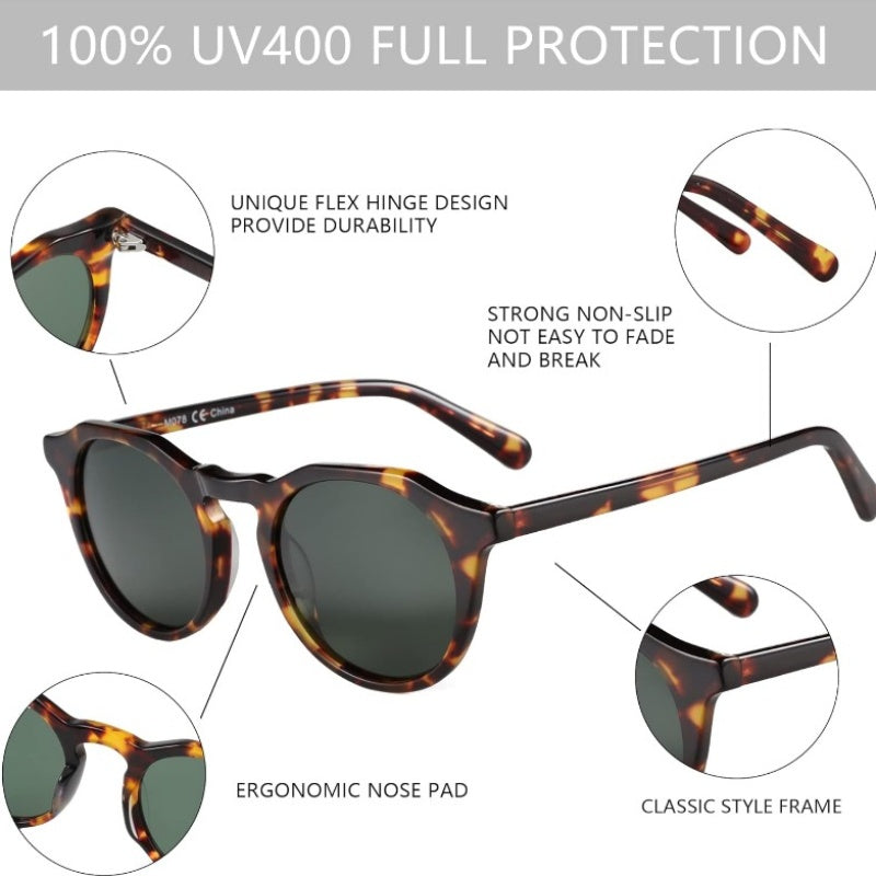 Vintage Round for Men & Women - Protection, Tortoiseshell Frame with Dark Brown\u002F Lenses, Classic Round Glasses for Driving, & Everyday Use - Stylish & Durable Eyewear