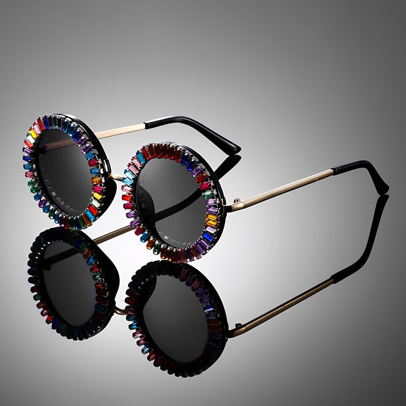 1pc of Vintage Round Frame Metal Glasses for Men And Women, Adorned with Colorful Rhinestones, Perfect for Dressing Up, a Great Birthday Gift